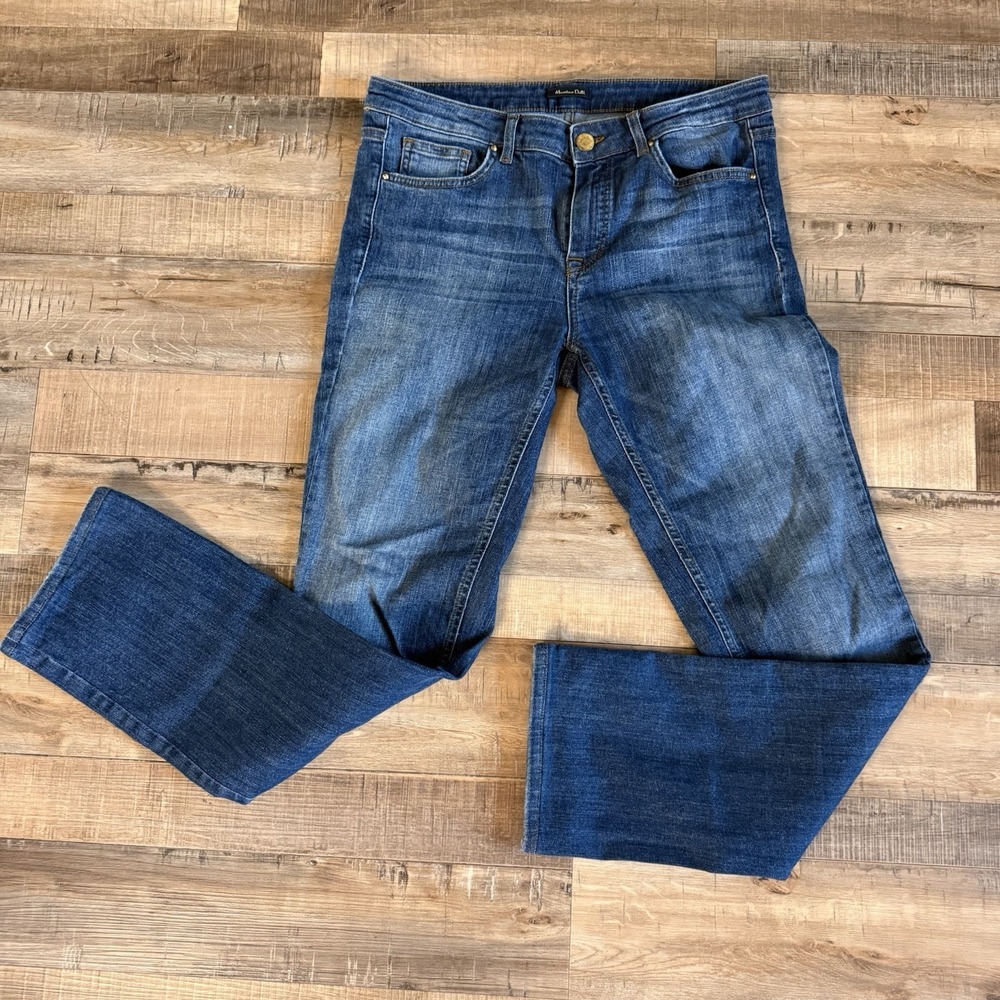 Massimo Dutti Regular Fit Straight Medium Wash Blue Denim 5-Pocket Button Casual